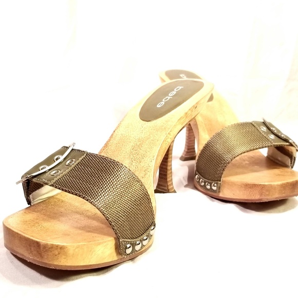 bebe Shoes - bebe Stacked Wood Heel Mules with Buckle